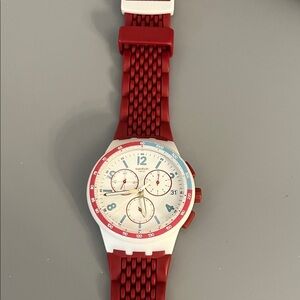 Swatch Red and White Chronograph Watch